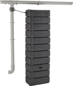 Regenton Muurtank, Grandval 300L, Antraciet Kunststof, Imitatiehout, Met Gootaansluitset Inbegrepen -Best Garden Tools Store 1023x1200