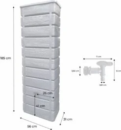 Regenton Muurtank, Grandval 300L, Antraciet Kunststof, Imitatiehout, Met Gootaansluitset Inbegrepen -Best Garden Tools Store 1122x1200