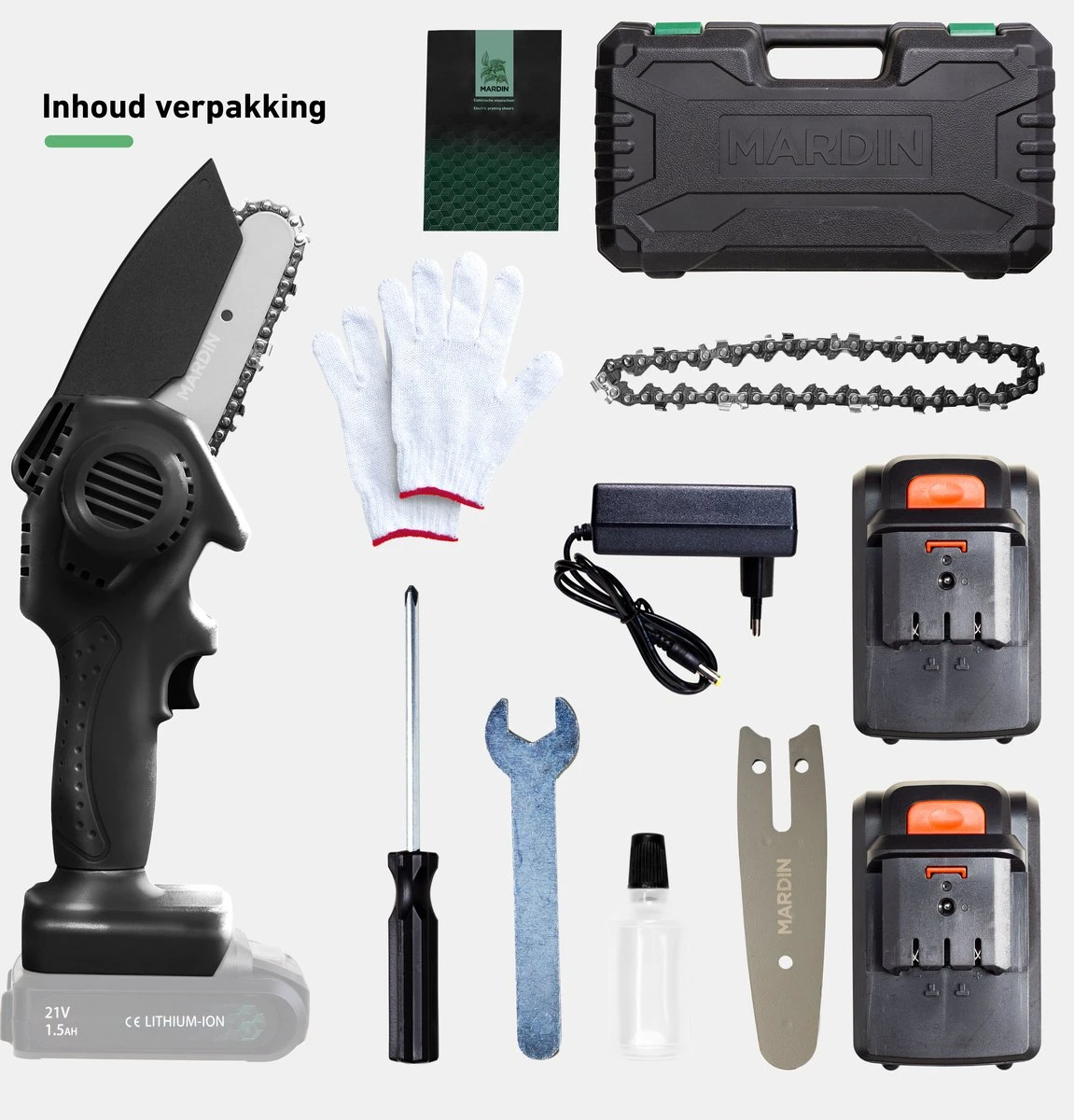 Mardin Mini Kettingzaag - Snoeizaag - Kettingzaag - Kettingzaag Electrisch Met 2 Accu - Inclusief Koffer - 1 Extra Accu - Zwart 9 Mardin Mini Kettingzaag - Snoeizaag - Kettingzaag - Kettingzaag Electrisch Met 2 Accu - Inclusief Koffer - 1 Extra Accu - Zwart - Image 9