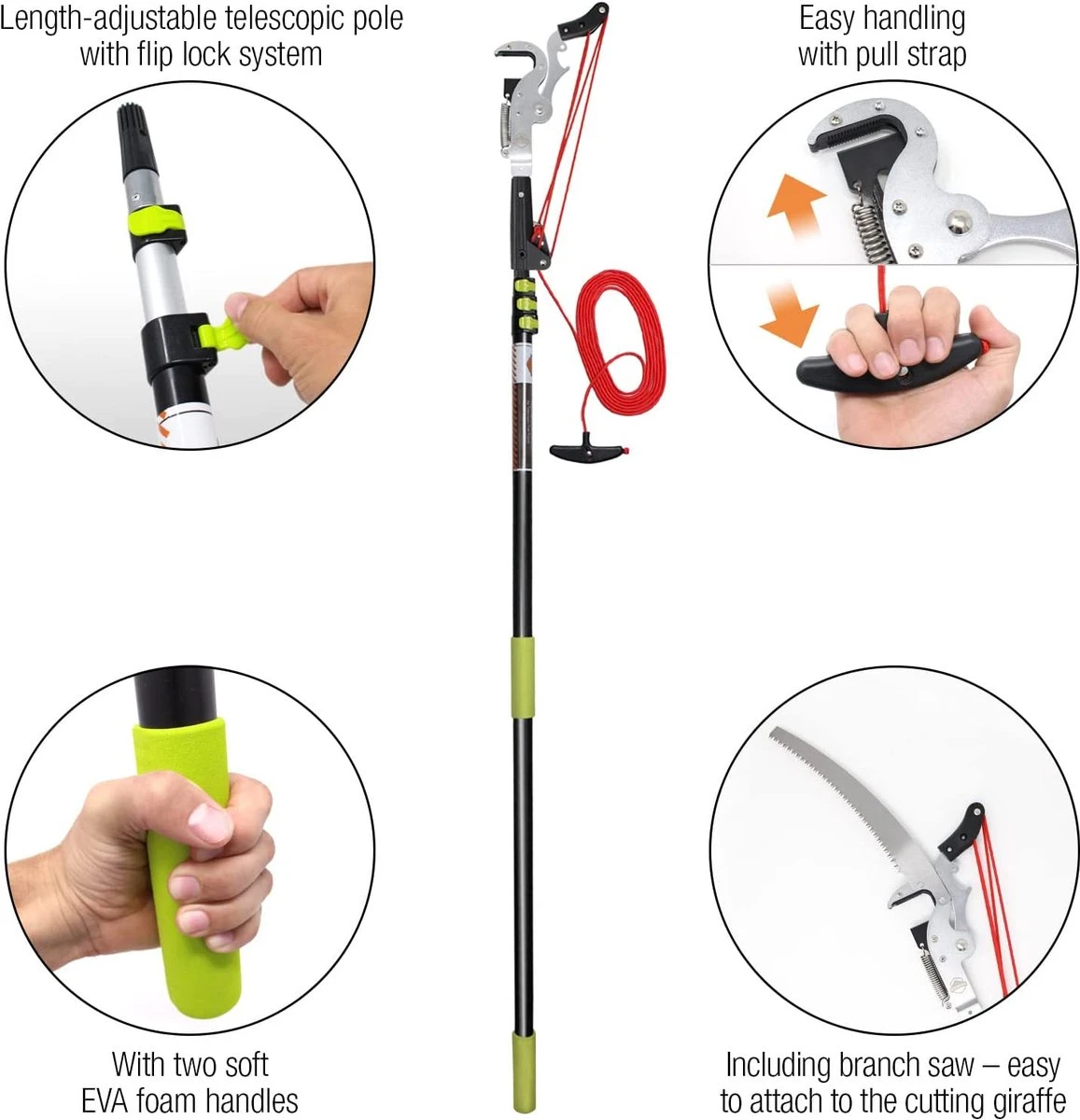 Iceberk Snoeischaar + Snoeizaag (1,45 - 3,70 M) - Telescopische Snoeischaar Voor Het Snoeien Van Bomen En Dichte Struiken Zonder Ladder 4 Iceberk Snoeischaar + Snoeizaag (1,45 - 3,70 M) - Telescopische Snoeischaar Voor Het Snoeien Van Bomen En Dichte Struiken Zonder Ladder - Image 4