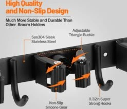 BOTC Bezemhouder - 5 Houders 6 Haken - Gereedschapshouder - Zeflklevend - Bezem Ophangsysteem - Ophanghaken - Tuingereedschap -Best Garden Tools Store 1200x1034