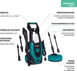 VONROC Hogedrukreiniger V14-2 - 1400W – 110 Bar – 390 L/h – Incl. 5m Slang, Reinigingsmiddelen Flesje, Terrasreiniger En Meer -Best Garden Tools Store 1200x1110