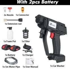 Merkloos Elektrische Accu-Hogedrukreiniger - 20Bar - Multifunctioneel Mondstuk - Draagbaar Oplaadbaar Snoerloos - Reinigingsspuitpistool - Met Rijke Accessoires - Voor Makita 18V-batterij - Voor Auto, Tuin, Terras, Raam (Zwart) -Best Garden Tools Store 1200x1178 1