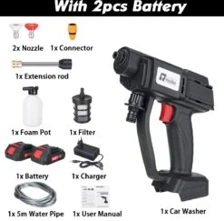 Merkloos Elektrische Accu-Hogedrukreiniger - 20Bar - Multifunctioneel Mondstuk - Draagbaar Oplaadbaar Snoerloos - Reinigingsspuitpistool - Met Rijke Accessoires - Voor Makita 18V-batterij - Voor Auto, Tuin, Terras, Raam (Zwart) -Best Garden Tools Store 1200x1179 1