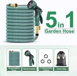 IBright Extra Sterke Uitrekbare Tuinslang - Flexibel - 15 Meter - Inclusief Opbergtas ,Sproeier ,Koppelstuk En Ophanghaak - Groen -Best Garden Tools Store 1200x1183 5