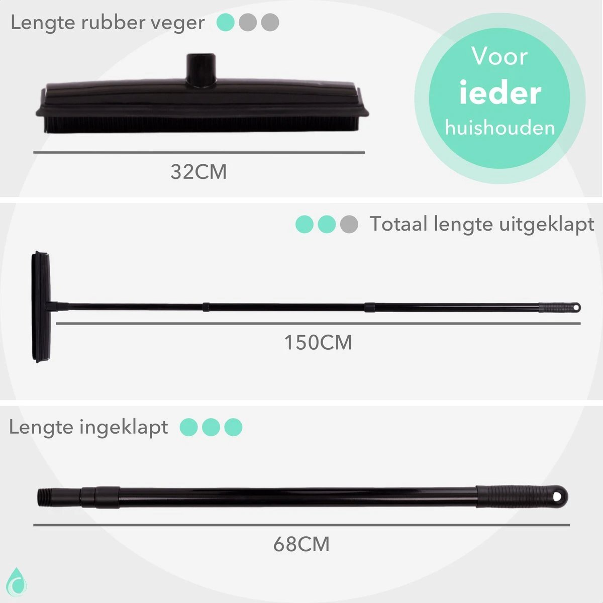 CLEANLY® Rubberen Bezem Met Vloerwisser - Kappersbezem - Zachte Bezem Binnen & Buiten - Vloertrekker Met Steel - 68-150 Cm 2 CLEANLY® Rubberen Bezem Met Vloerwisser - Kappersbezem - Zachte Bezem Binnen & Buiten - Vloertrekker Met Steel - 68-150 Cm - Image 2