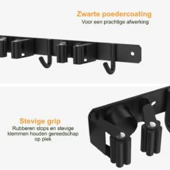 Volcan Bezemhouder - Bezem Ophangsysteem Tuingereedschap - Gereedschapshouder - Zelfklevend - 3M Tape - 3 Houders 4 Haken - RVS Zwart -Best Garden Tools Store 1200x1200 394