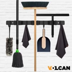 Volcan Bezemhouder - Bezem Ophangsysteem Tuingereedschap - Gereedschapshouder - Zelfklevend - 3M Tape - 3 Houders 4 Haken - RVS Zwart -Best Garden Tools Store 1200x1200 395