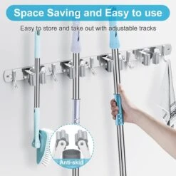 BOTC Bezemhouder - 5 Houders 6 Haken Bezem Ophangsysteem - Zeflklevend - Opbergsysteem - Ophanghaken - Tuingereedschap - Gereedschap Opbergen -Best Garden Tools Store 1200x1200 58