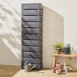 Regenton Muurtank, Grandval 300L, Antraciet Kunststof, Imitatiehout, Met Gootaansluitset Inbegrepen -Best Garden Tools Store 1200x1200 620