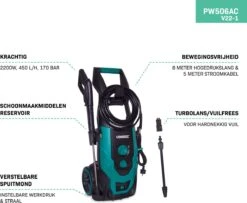 VONROC Hogedrukreiniger V22-1 2200W – 170 Bar – 450 L/h – Incl. 8m Slang, Reinigingsmiddelen Tank, Spuitstukken En Accessoires -Best Garden Tools Store 1200x986